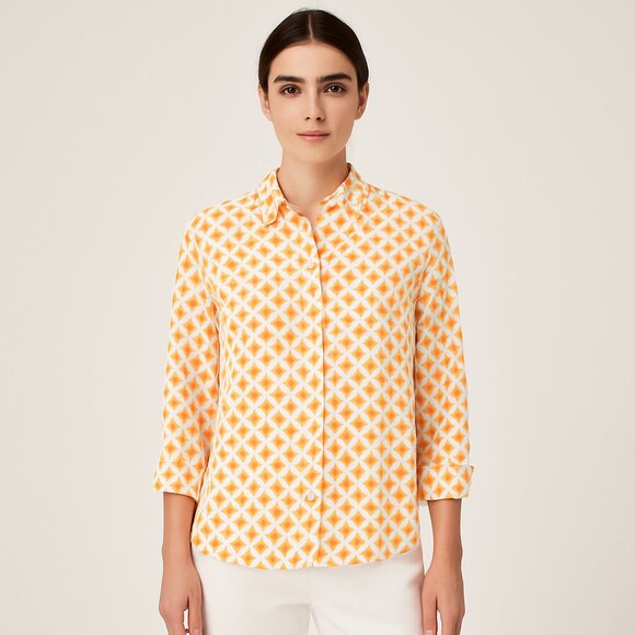 Roberta Roller Rabbit Robert Friedman Cotton Voile Button Down Shirt Orange Med - Picture 1 of 7